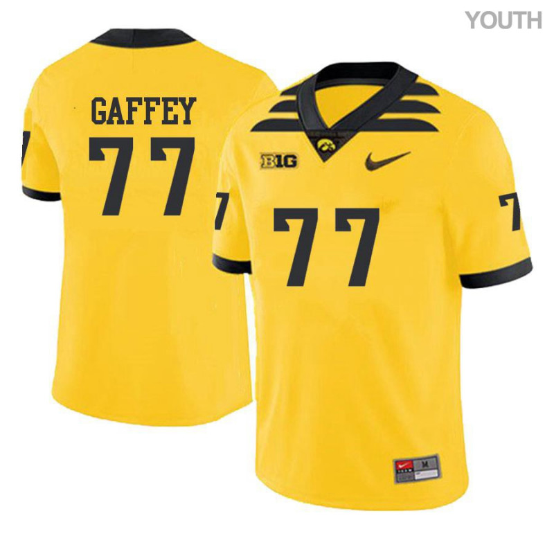Youth Iowa Hawkeyes NCAA #77 Daniel Gaffey Yellow Authentic Nike Alumni Stitched College Football Jersey PM34U71VY